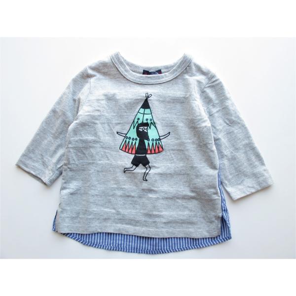 30%OFF Caldia カルディア テントマンpt7分袖Tシャツ グレー 80cm 90cm 95cm 子供服 トップス 前後切替 2018SS