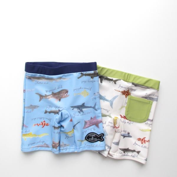 SALE 30%OFF 水着 スイムウェア BIT'Z サメ図鑑総柄ボクサー水着 ブルー キナリ 90cm 100cm 110cm 男児水着 キッズ水着 2024SS