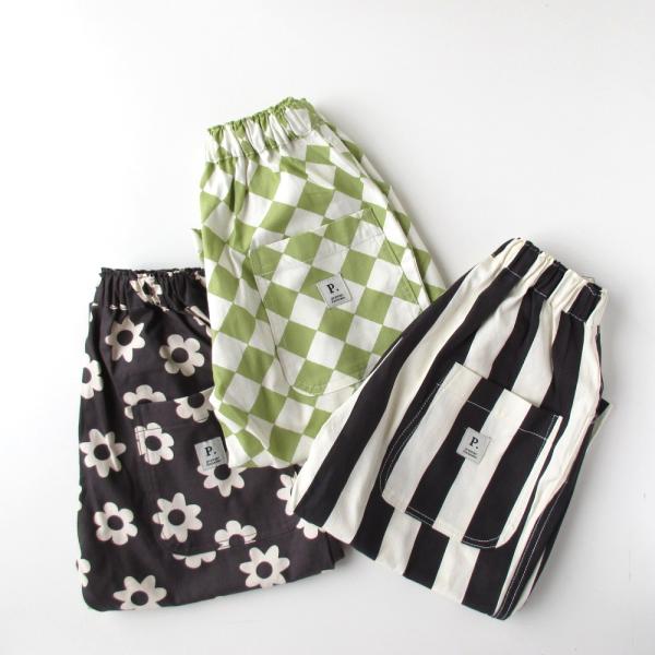 SALE 50%OFF 長パンツ ボトム P.premier ピードットプルミエ 総柄ツイルゆったりパンツ グリーン ストライプ 110cm 130cm 子供服 子ども服 2024SS