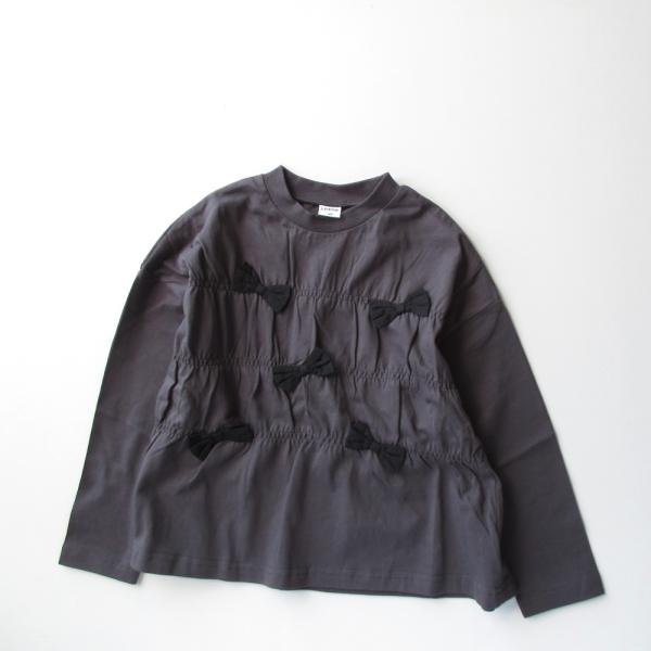 SALE 50%OFF Tシャツ トップス P.premier たくさんリボンのプルオーバー チャコール 120cm 140cm 子供服 子ども服 ロンT チュニック 2024AW
