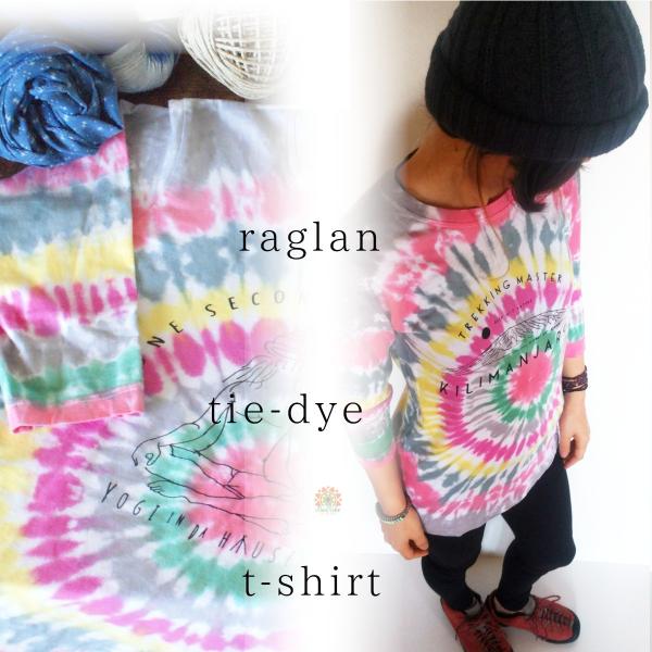 yogaデザイン　タイダイ　Tシャツ　7分袖　 カラフル　tie-dye　アジアン　ヨガ　フェス　レディースファッション