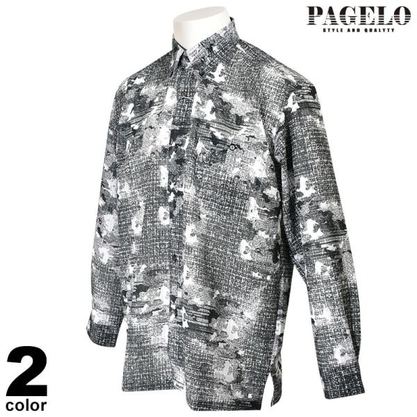 PAGELO 鳥柄ストライプシャツ M PAGELO 鳥柄ストライプシャツ M