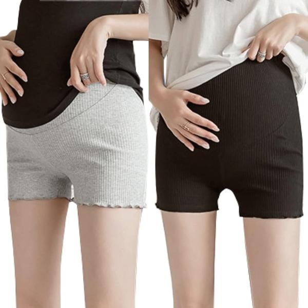 マタニティ レギンス ショートパンツ インナー ゴム 調節可能( ブラック/グレー,  Free Size RegularShort)