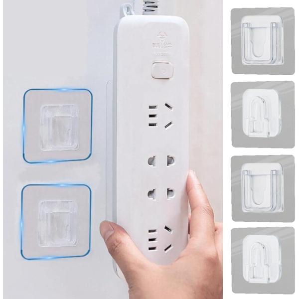 電源タップ 固定ホルダー フック リモコン ルータ コンセント 壁 移動可能 クリア 6 x(クリア,  6 x 6 cm/20組)