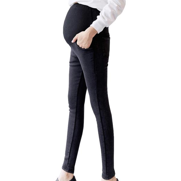 美脚 マタニティ デニム パンツ ストレッチ ジーンズ 産前 産後 ウエスト調整 洗濯ネット付き MDM(02_ブラック,  L)