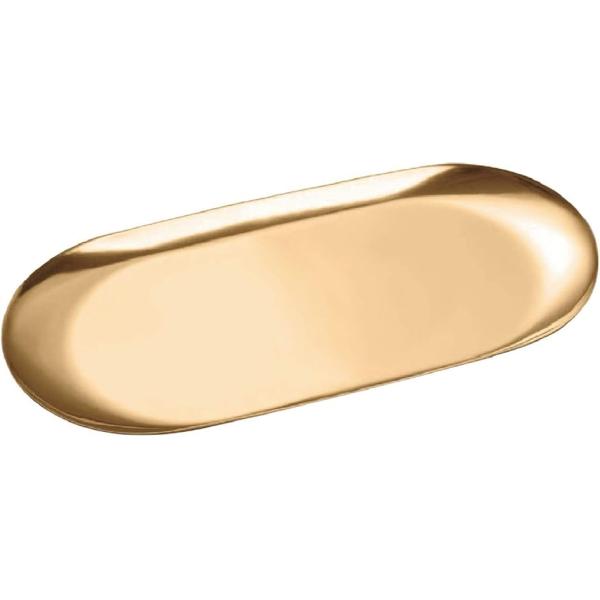 ステンレス キャッシュトレイ コイントレイ 会計皿 おしぼり置き 釣り銭 トレー 楕円形(ゴールド,  Mサイズ (18cm幅))