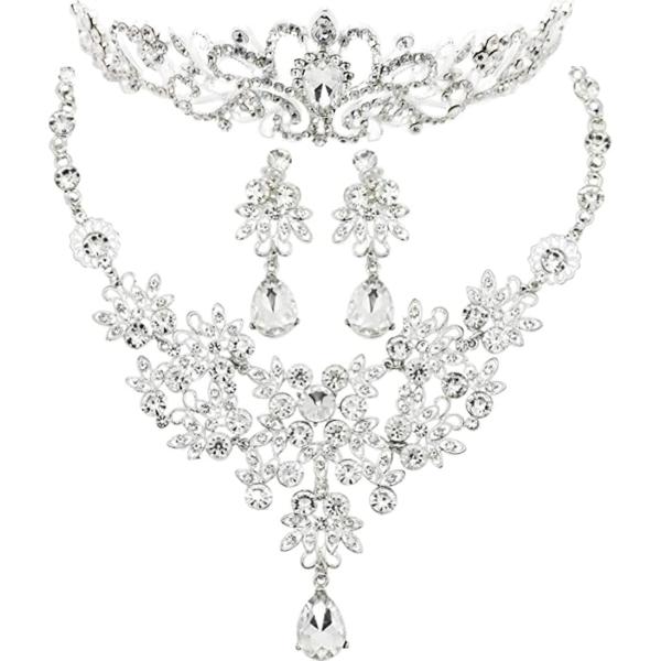 バリエーションコード : 2B8OFUOO6W・［A'sTool］ ティアラ・ネックレス・ピアス 3点セット 結婚式 ミスコン 等 ブライダル ジュエリー・美しくデザインされた存在感のあるティアラと、高品質な輝きのラインストーンが豪華なネッ...