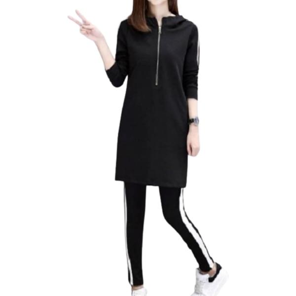 レッドレイ セットアップ ジャージ レディース ロング パーカー 上下セット スリム 長袖 (ブラック,  3XL)
