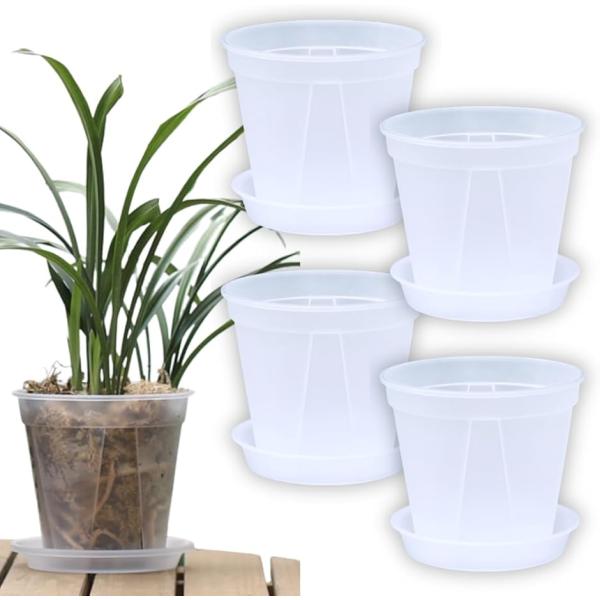 バリエーションコード : 2B9VWH3FFU「軽量・耐久性抜群。植物育成の新定番」4種類のサイズが揃った透明プラスチック製植木鉢セット。サボテン、ハーブ、蘭など多様な植物に対応可能で、軽量かつ耐久性のある設計で屋内外どちらでも使用できます...