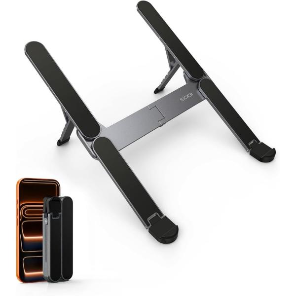 ノートパソコンスタンド PCスタンド 折りたたみ式 安定感 超軽量 角度調整 おしゃれ laptop stand 卓上 (スペースグレイ)
