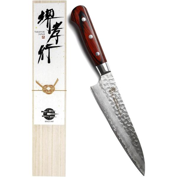 堺孝行 プロの料理人が愛用。600年の伝統技術 ダマスカス 33層槌目 牛刀包丁 180mm 日本製 (ダークブラウン,  180 mm)