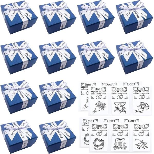 リングボックス プレゼント 結婚式 ギフトボックス アクセサリー ミニ (紺(12個), 約5cm角（高さ約3.5cm）)