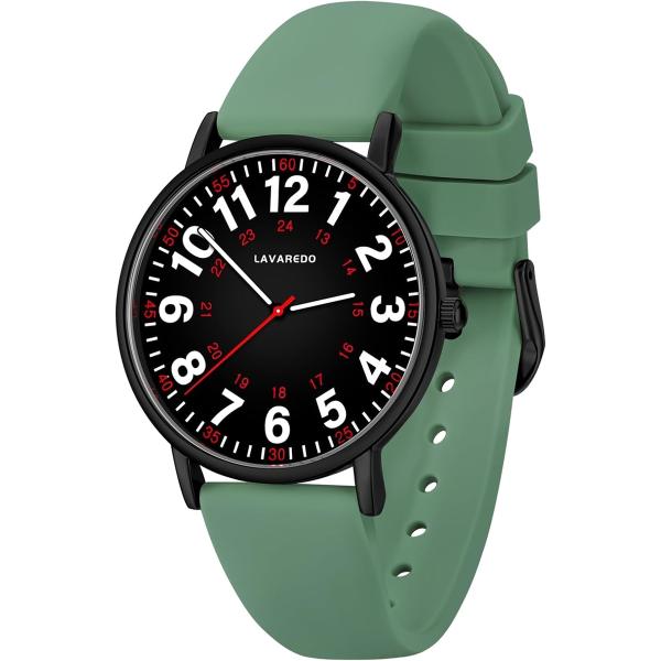 バリエーションコード : 2B9OYGY6UG見やすい腕時計：読みやすい大きなダイヤル、12/24時間制の表示し、発光する蛍光文字盤を兼ね備えた。柔軟なシリコンベルトは非常に快適に着用でき、軽量なサイズは仕事での使用に最適です。専門看護師の...