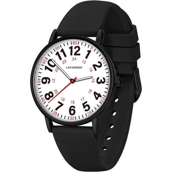 バリエーションコード : 2B9OYGY6UG見やすい腕時計：読みやすい大きなダイヤル、12/24時間制の表示し、発光する蛍光文字盤を兼ね備えた。柔軟なシリコンベルトは非常に快適に着用でき、軽量なサイズは仕事での使用に最適です。専門看護師の...