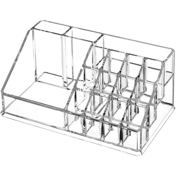 「スタイリッシュな収納ボックス」化粧品や化粧道具を見た目も美しく整理できるアクリル収納ボックスです。16種類の異なるサイズの収納スペースで口紅や化粧ブラシ、ネイル用品、香水など、様々な化粧品や小物を収納できます。「省スペース設計のコンパクト...
