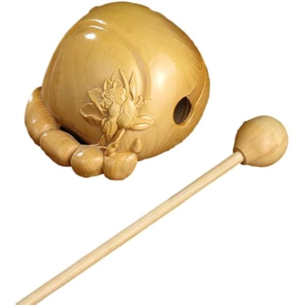 木魚 仏具 ミニ木魚 木製楽器 瞑想打楽器 ツゲの木 ポータブル 木彫り コンパクト もくぎょ 木製彫刻(ライトウッド,  コンパクト)