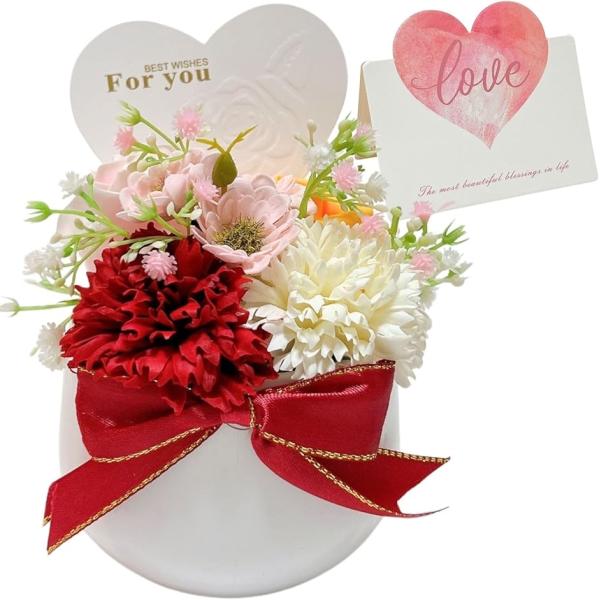 バリエーションコード : 2B9HN9CF86エレガント(ラウンドポット入り) 「付属品」メッセージミニカード 「素材」ソープ製フラワー、造花、プラスチック製植木鉢 サイズは画像でご確認ください。おしゃれで上品な鉢植えタイプのアレンジフラワ...