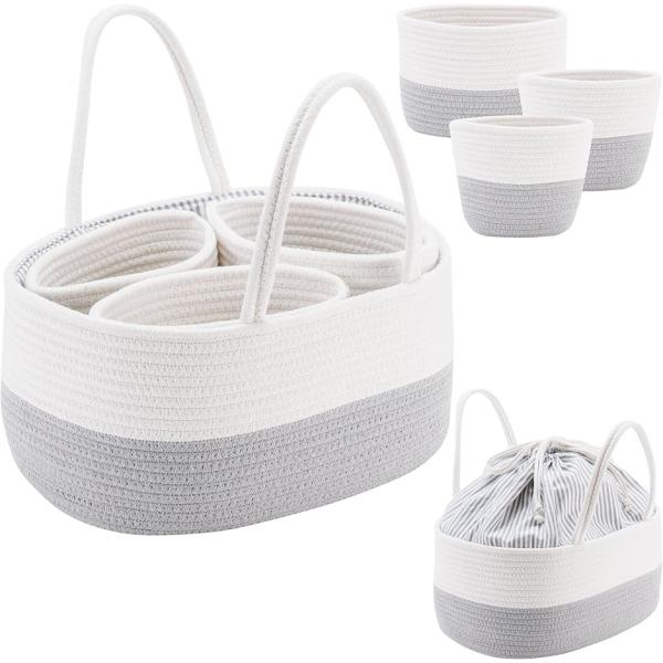 「巾着付き」ふた付きなので中身を隠すことが出来ます。外出時、中身がみえないように巾着ふたで閉めればホコリ等も入らず衛生的です。かわいい作りなのでどんなインテリアにも馴染めます。「仕切りカゴ3つ付き」カゴは外せる。小物入れとしても活躍できます...