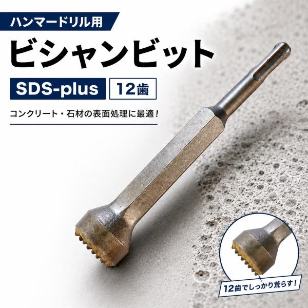 ハンマードリル ビシャンビット SDS-plus 12歯 コンクリート 石材 表面処理 たたき仕上げ 面荒らし ハツリ 道具 仕上げ加工