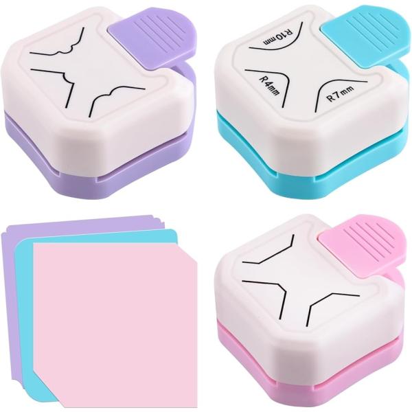 3Way コーナーパンチ コーナーカッター かどまるくん 3-in-1角丸パンチ R4mm/R7mm/R10mm 角取り器 (多色)