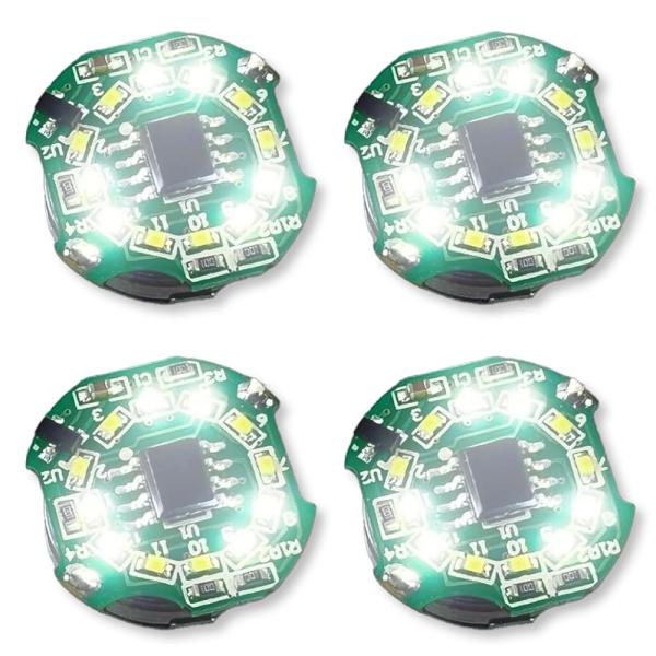 電飾 LED 回転 点滅 小型 4個セット ボタン電池 (CR1632対応) 磁気スイッチ ワイヤレス ライト 模型 ジオラマ フィギュア プラモデル 極小 磁石 (ホワイト)