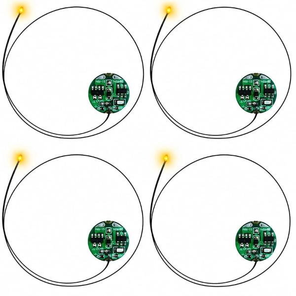 LED 電飾 リード線付き 磁気スイッチ 4個セット ボタン電池 (CR927対応) ワイヤレス 超小型 模型 プラモデル フィギュア ライト 照明 極小 (イエロー (4個))