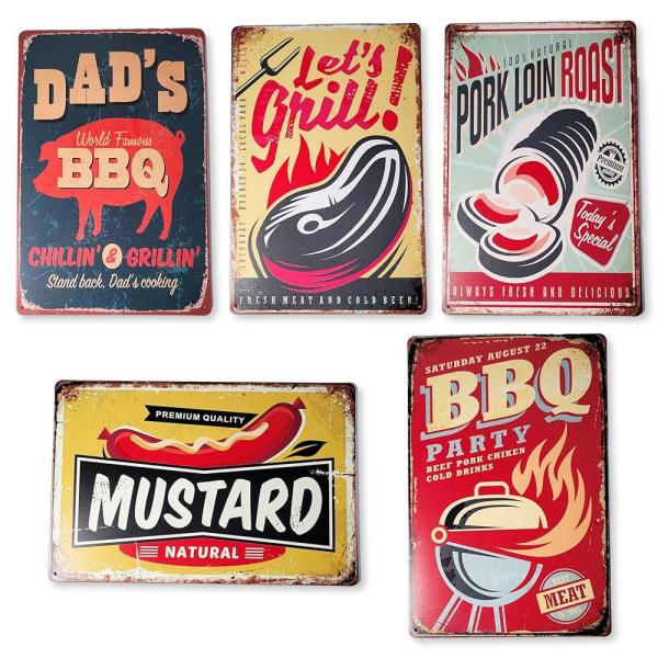 ブリキ看板 アメリカン BBQ ティンサイン インテリア ドリンク 壁飾り ボード レトロ 雑貨 アウトドア メタルプレート (BBQ-03)