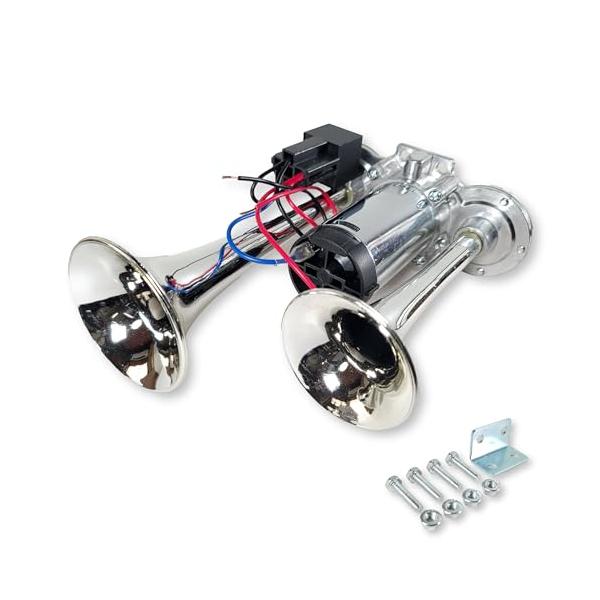 「商品情報」「主な仕様」商品仕様 ： 汎用品（多種車に取付可能）※配線の必要がほぼなく簡単取付　電圧：12V/24V　音量：115dB〜125dB　セット内容：本体、取付けステー　爆音タイプ ： 純正のクラクションに満足できない方にぴったり...