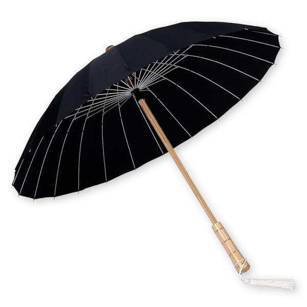 和傘 長傘 雨傘 男女兼用 24本骨 晴れ雨兼用 梅雨 UVカット 軽量 紳士傘 耐風 撥水 グラスファイバー 撮影 和風 (ブラック)