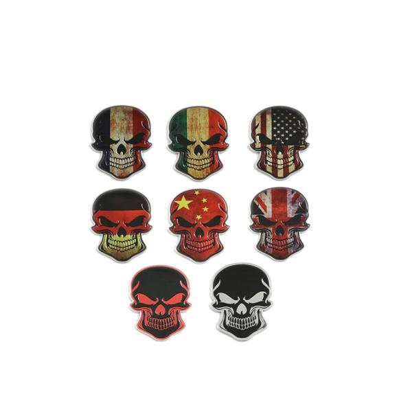 メタル ワールド スカル ステッカー 世界 髑髏 骸骨 エンボス エンブレム カスタム metal world skull