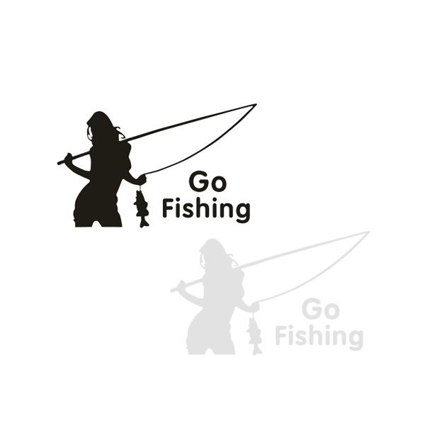 フィッシングガール ステッカー 釣り人 女性 fishing 魚 釣り 大漁 汎用 車 バイク カスタム sticker