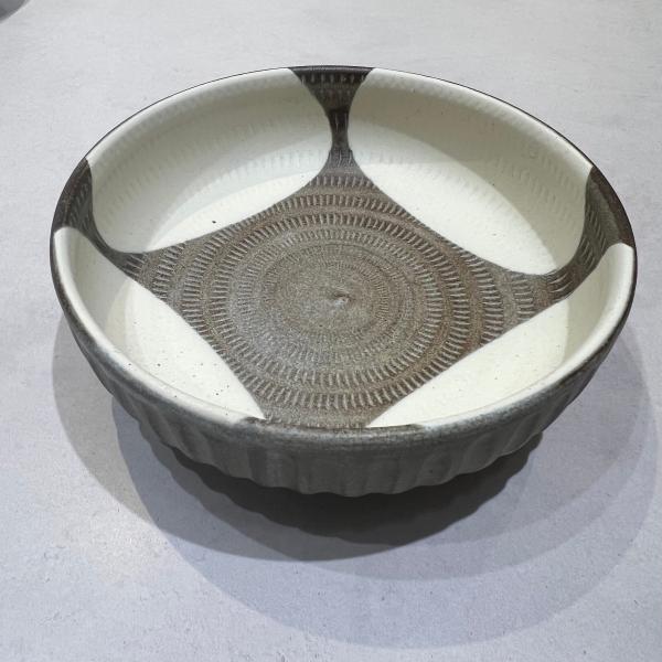 小石原焼 マット 飛び鉋 ツートン 深皿 陶器 器 翁明窯元 和食器