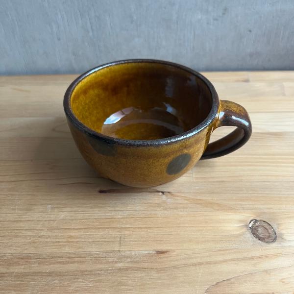 小石原焼 やままる窯 レトロな水玉模様 飴色のスープカップ 具沢山のスープやサラダに カフェオレボウル