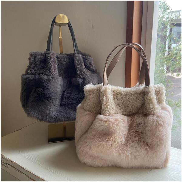 ファー素材 ベージュ トートバッグ*2 CACHELLIE カシェリエ ミックスファー 2wayトート C8550
