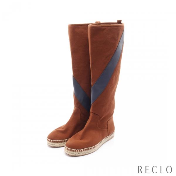 HERMES（エルメス） ブーツ キャンバス レザー ブラウン ネイビー