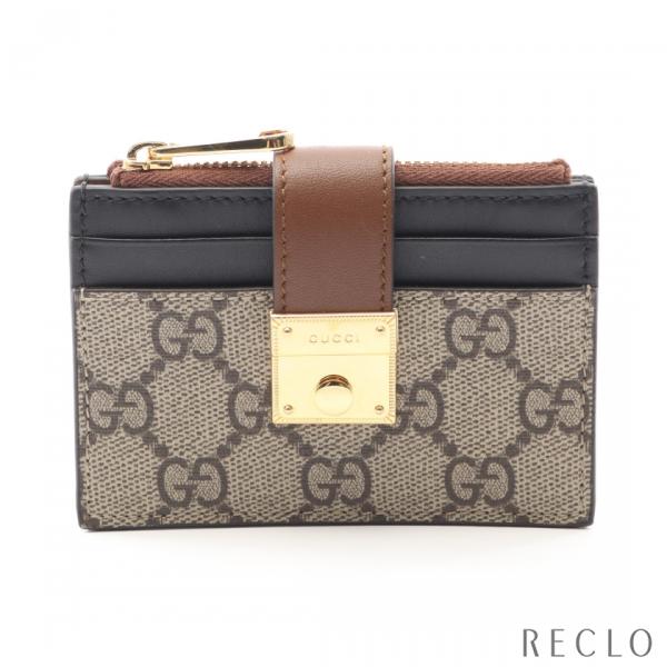 【美品】GUCCI レザー GG スプリーム ポーチ ブラウン 保存箱付き GG カードケース ブラウン トリム ・ベージュ＆エボニー GGスプリーム