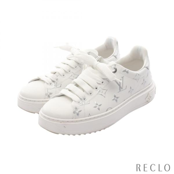 美品▲LOUIS VUITTON ルイヴィトン タイムアウトライン LV ラインストーン装飾 レザー スニーカー ホワイト 36 イタリア製 レディース LOUIS VUITTON（ルイ・ヴィトン） タイムアウトライン モノグラム