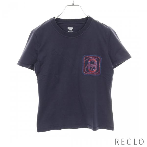 エルメス HERMES カノエ マイクロ カットソー 衣料品 トップス コットン レディース ネイビー系 3E4625DL 【中古】 HERMES（エルメス） カノエ マイクロ Tシャツ クルーネック 半袖