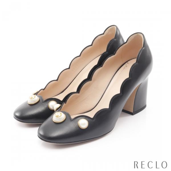GUCCI グッチ ダブルG パンプス フェイクパール レザー ブラック