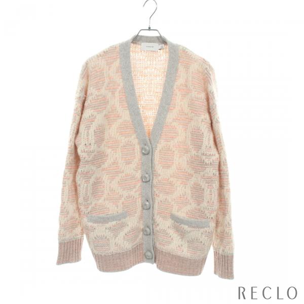 コーチ COACH シグネチャー カーディガン 衣料品 トップス ウール レディース ピンク系 / グレー系 / ホワイト系 CN480 【中古】 COACH（コーチ） シグネチャー カーディガン ウール ピンク グレー