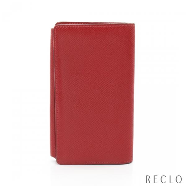 エルメス HERMES エテュイ スマート クラシック ルージュピマン 二つ折り財布 財布 ヴォーエプソン ヴォーエプソン レディース レッド系 【中古】 HERMES（エルメス） エテュイ スマート クラシック ルージュピマン 二