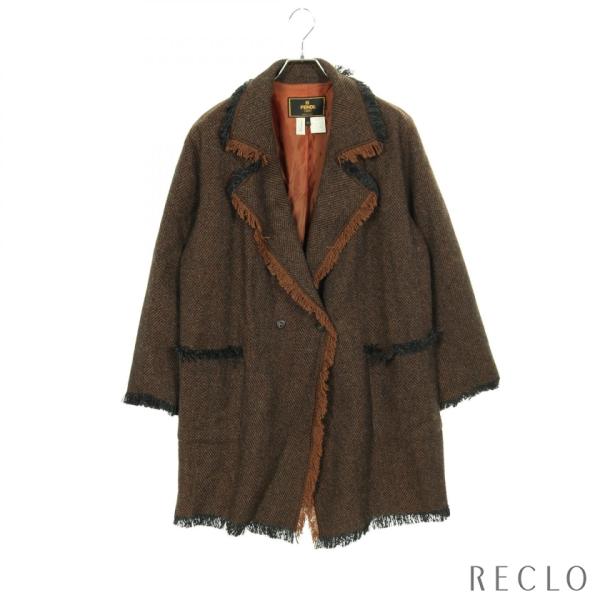 FENDI（フェンディ） コート フリンジ ウール アルパカ ダークブラウン