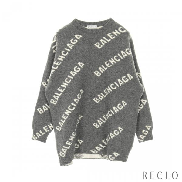 バレンシアガ BALENCIAGA ニット 衣料品 トップス ウール レディース グレー系 / ホワイト系 620983 【中古】 BALENCIAGA（バレンシアガ） オーバーサイズ ニット ロゴ総柄 ウール