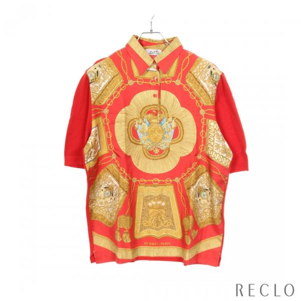 エルメス/スカーフ柄 シルクシャツ/カシミヤ混ニット/ブラウスM/オールド90s HERMES（エルメス） ニット シャツ スカーフ チェーン シルク コットン