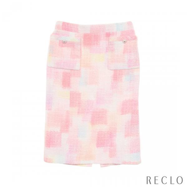 シャネル CHANEL ココマークボタン ツイード スカート 衣料品 ボトムス コットン レディース ピンク系 / ホワイト系 P74819V66232 【中古】 CHANEL（シャネル） ココマークボタン ツイード スカート コットン