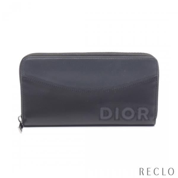 ディオール DIOR ロゴ ラウンドファスナー長財布 レザー ブラック