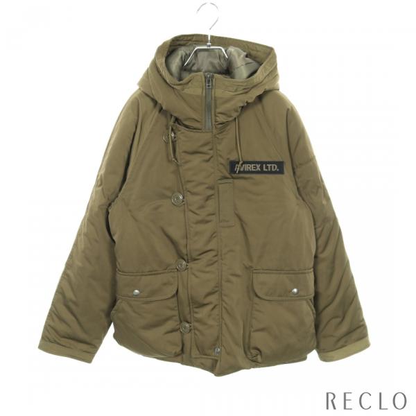 〈美品〉AVIREX アヴィレックス【XL】フード付きビッグロゴ 中綿ジャケット アビレックス AVIREX ジャケット カーキグリーン フード付き 中綿