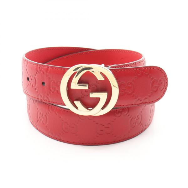 GUCCI（グッチ） インターロッキングG ベルト 衣料品 レザー レッド系
