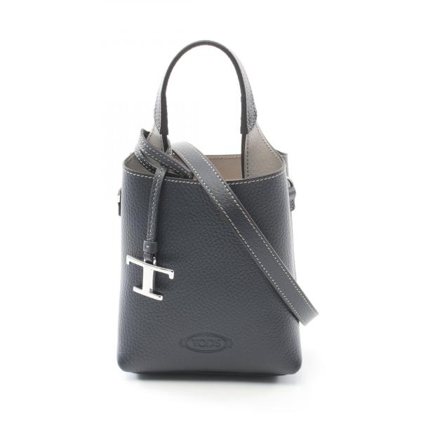 TOD’S トッズ ハンドバッグ ボストンバッグ型 ネイビー レザー 鍵付き トッズ TOD'S マイクロ ハンドバッグ バッグ レザー ネイビー系