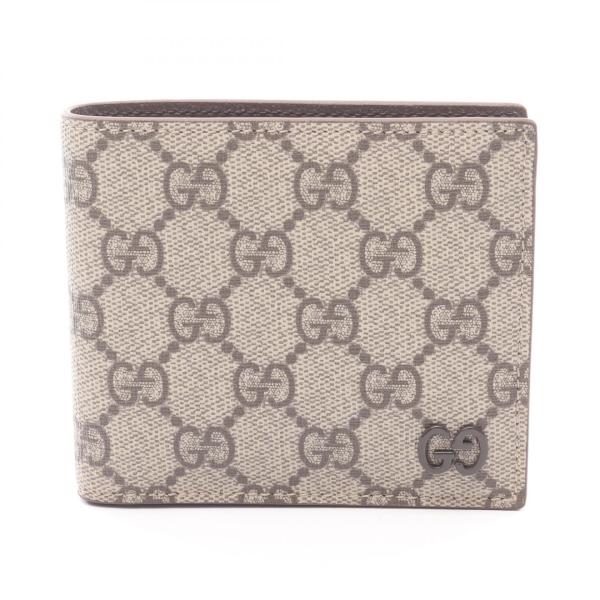 美品✨GUCCI GGキャンバス 長財布 二つ折り ベージュ プレート 小銭